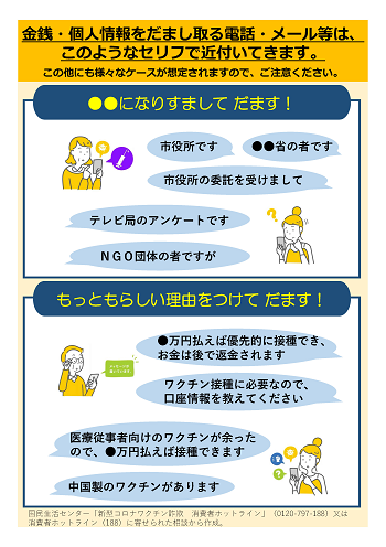 新型コロナウイルス詐欺に関する注意喚起のチラシ(裏面)
