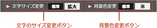 文字サイズボタン・背景色変更ボタンを説明するスクリーンショット