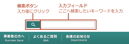 サイト内検索ボタンと入力フィールドの説明イラスト