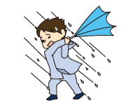 傘がさせない風の状態を表しているイラスト