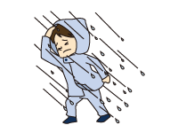 カッパでないと外を歩けない風の状態を表しているイラスト