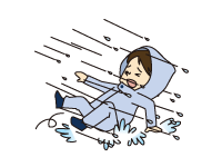 風が強くて転んでしまっている状態のイラスト