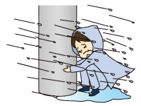 強風で電信柱の陰に隠れて歩けない状態を表しているイラスト