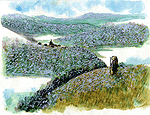 鞍馬山の冬山で歌を詠んでいる西行法師のイラスト