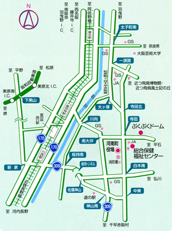 河南町役場周辺の交通アクセスマップ