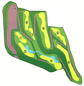 地形と各ホールの位置を示したグラウンド・ゴルフ場の図