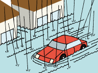道路が冠水して車が動けない状態を表したイラスト