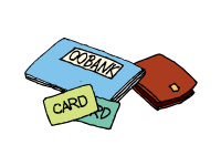 財布、通帳やカードのイラスト