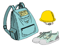 避難袋、ヘルメット、靴のイラスト